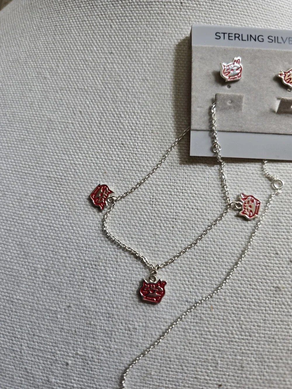 Sterling Cat Jewelry Set , Necklace, Bracelet Earrings